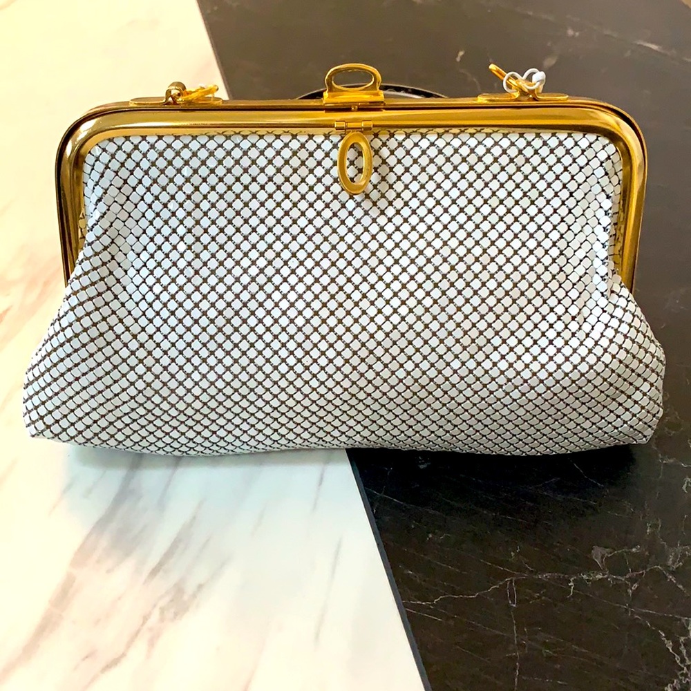 New Chain Mail White Mesh Clutch with Strap